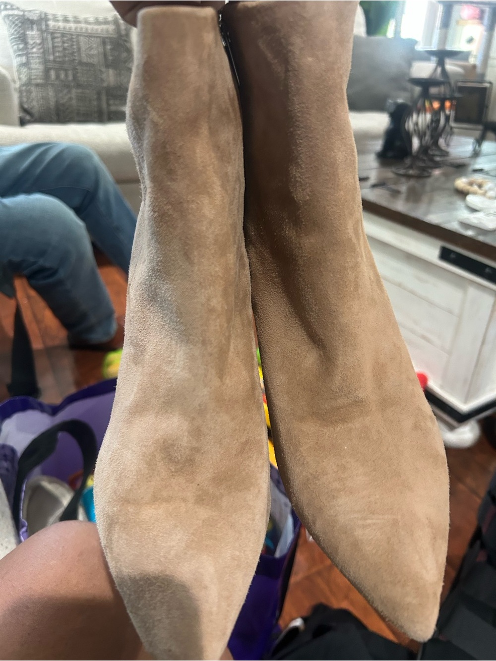 Marc Fisher Taupe Suede Pointed-Toe Ankle Booties